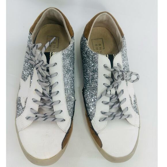 Shu Shop Paula Sneakers Silver Glitter Star Low Top Fashion Shoes Size 6 - Picture 5 of 7
